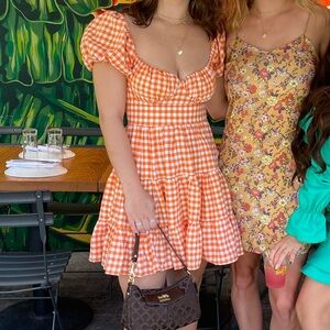 Peppermayo Orange Gingham Mini Dress